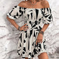 Puff Sleeve Geometric Print Dress
