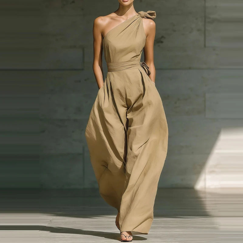 Bow tie one shoulder jumpsuit