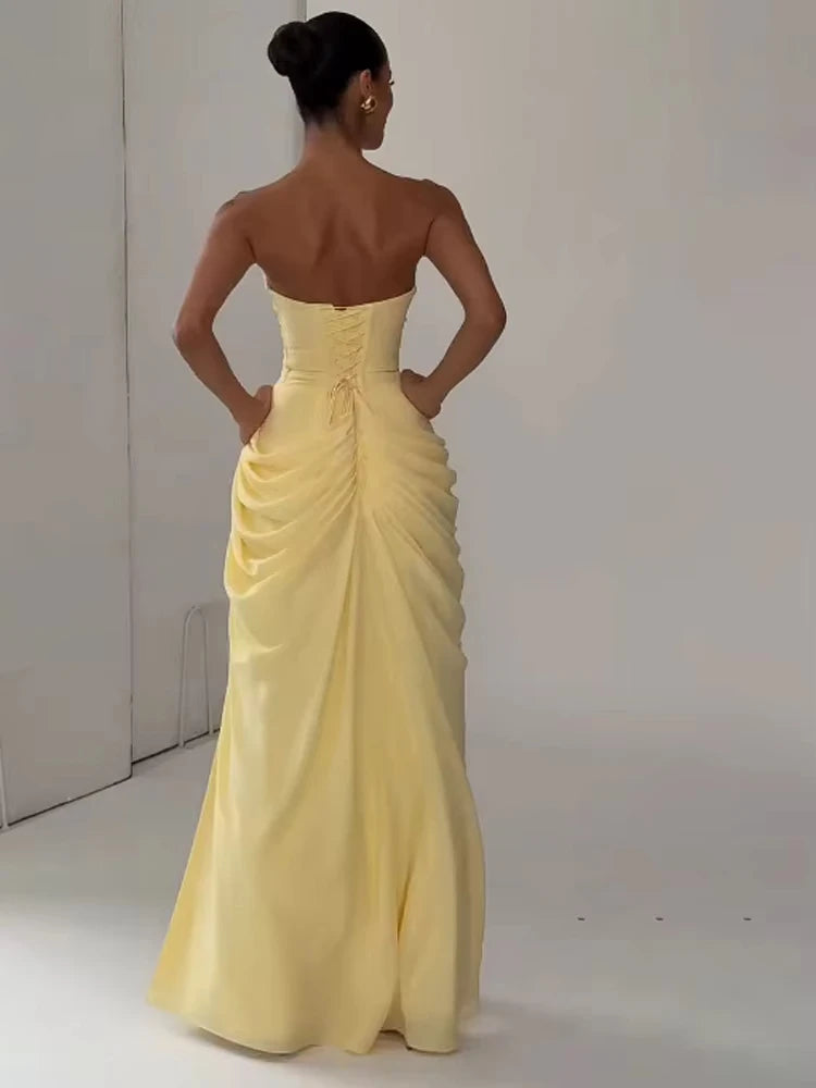 Elegant high slit dress back view