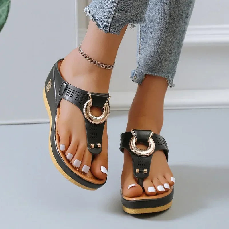 Black platform thong sandals
