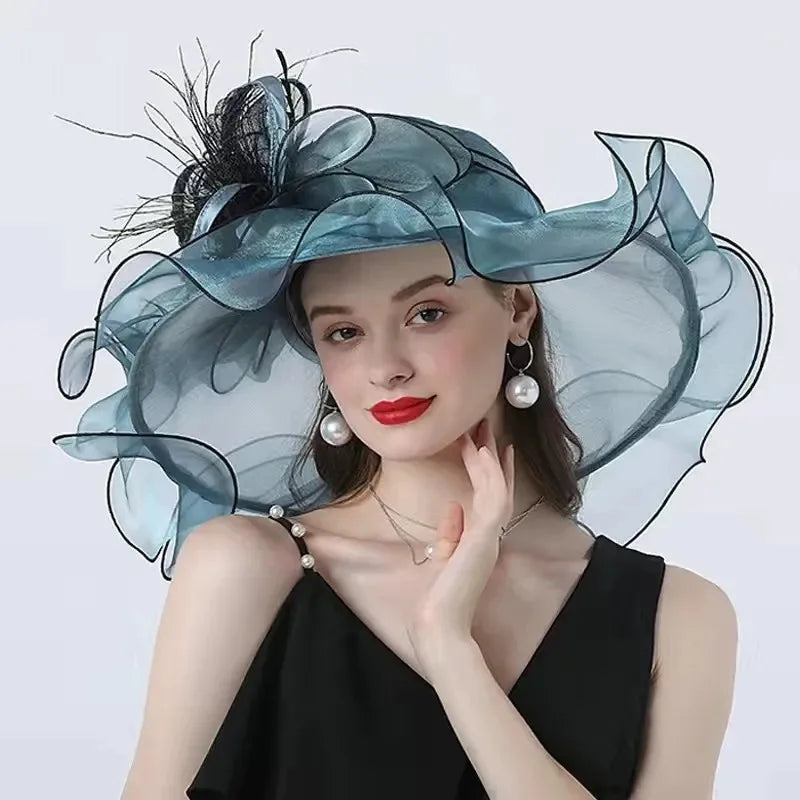 Wide Brim Ruffle Organza Hat