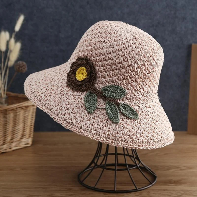 Pink straw summer hat