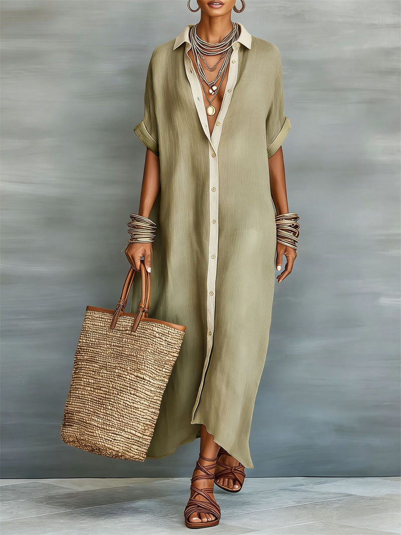 Contrast trim collared shirt dress