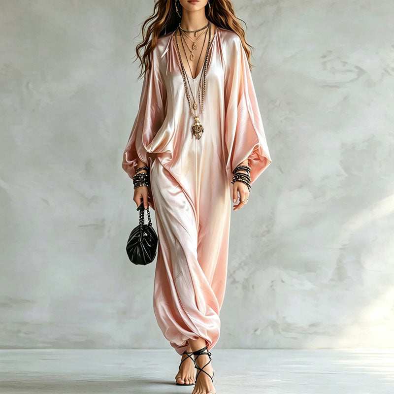 Draped boho satin jumpsuit