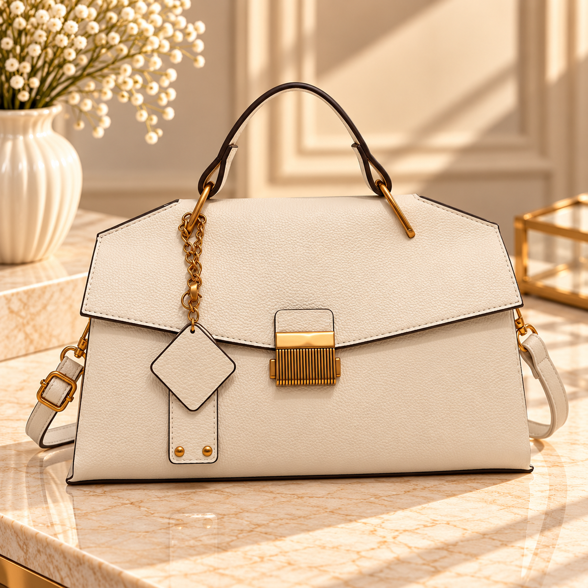 Gold Accent Top Handle Bag