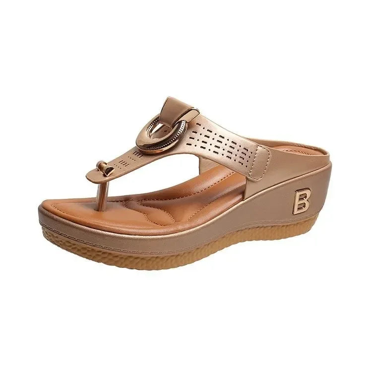 Beige platform flip flops