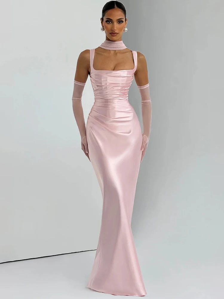 Pink Ruched Evening Gown 