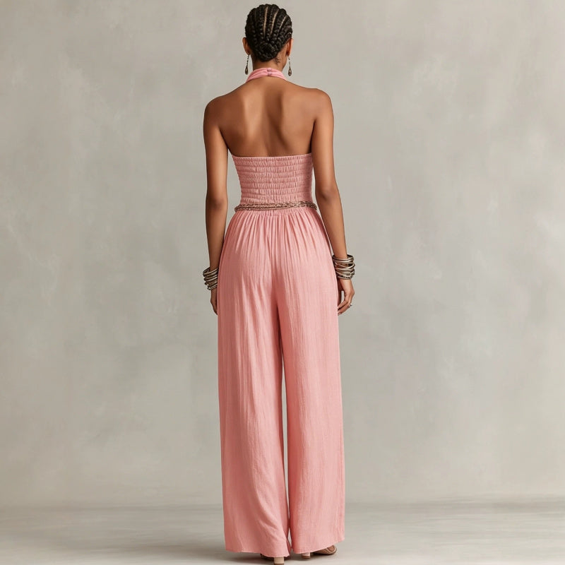 Pink open back jumpsuit