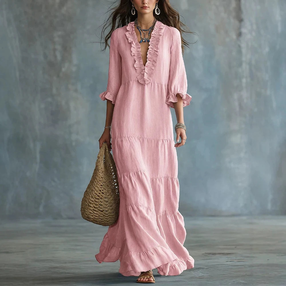 Pink tiered maxi dress