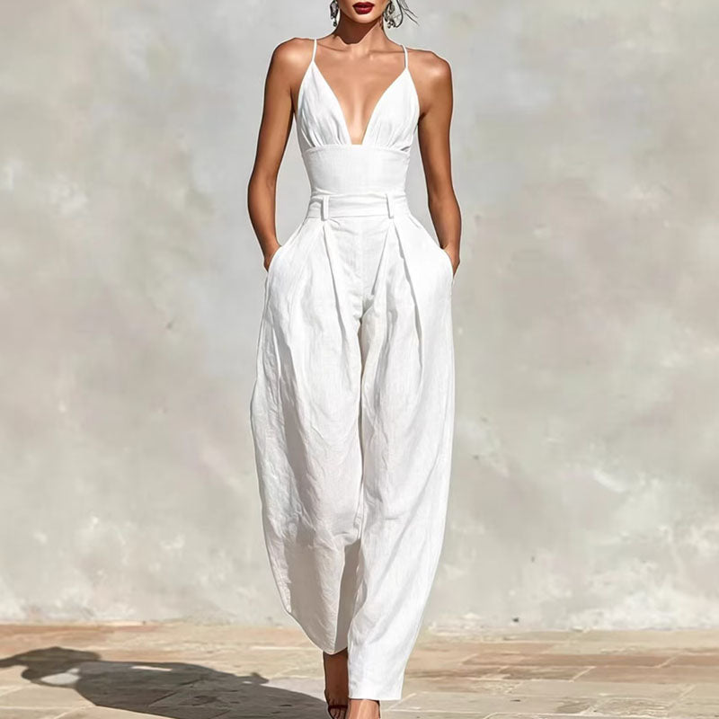 Spaghetti strap green jumpsuit