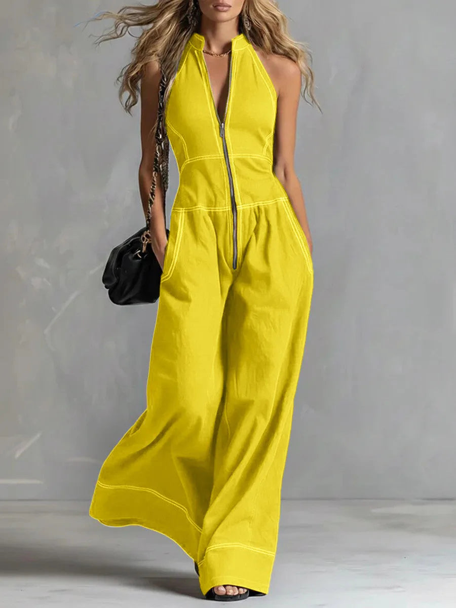 Yellow casual wide leg romper