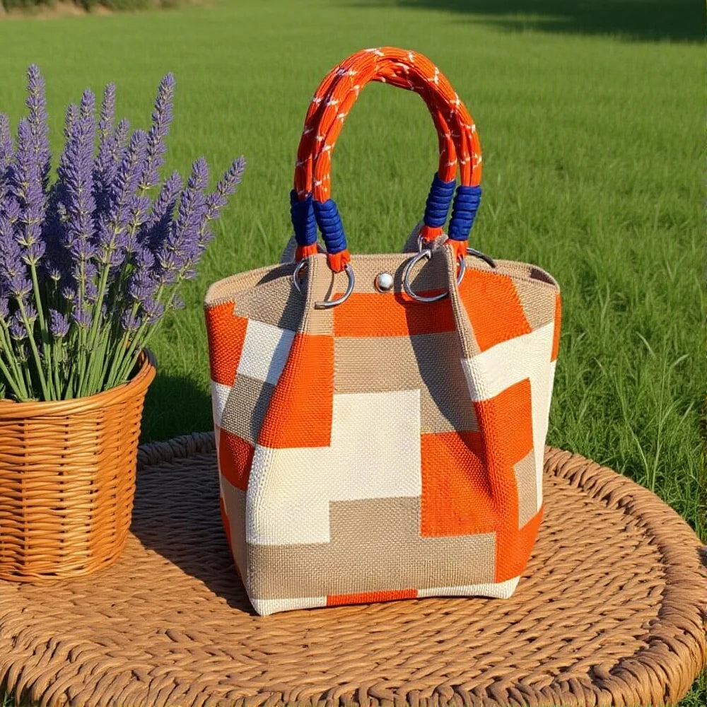 Orange Geometric Canvas Handbag