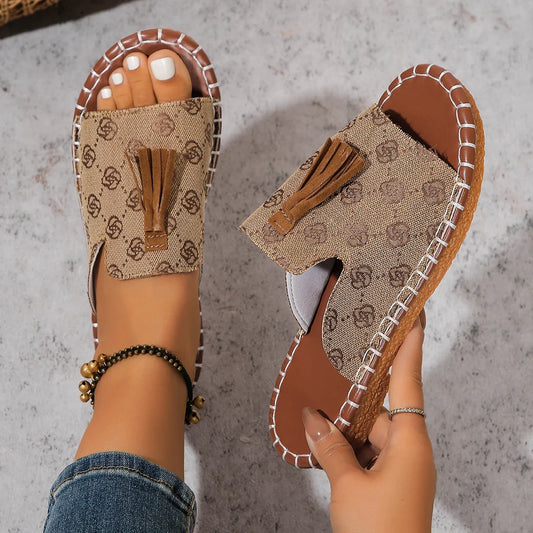 Khaki Printed Platform Slippers