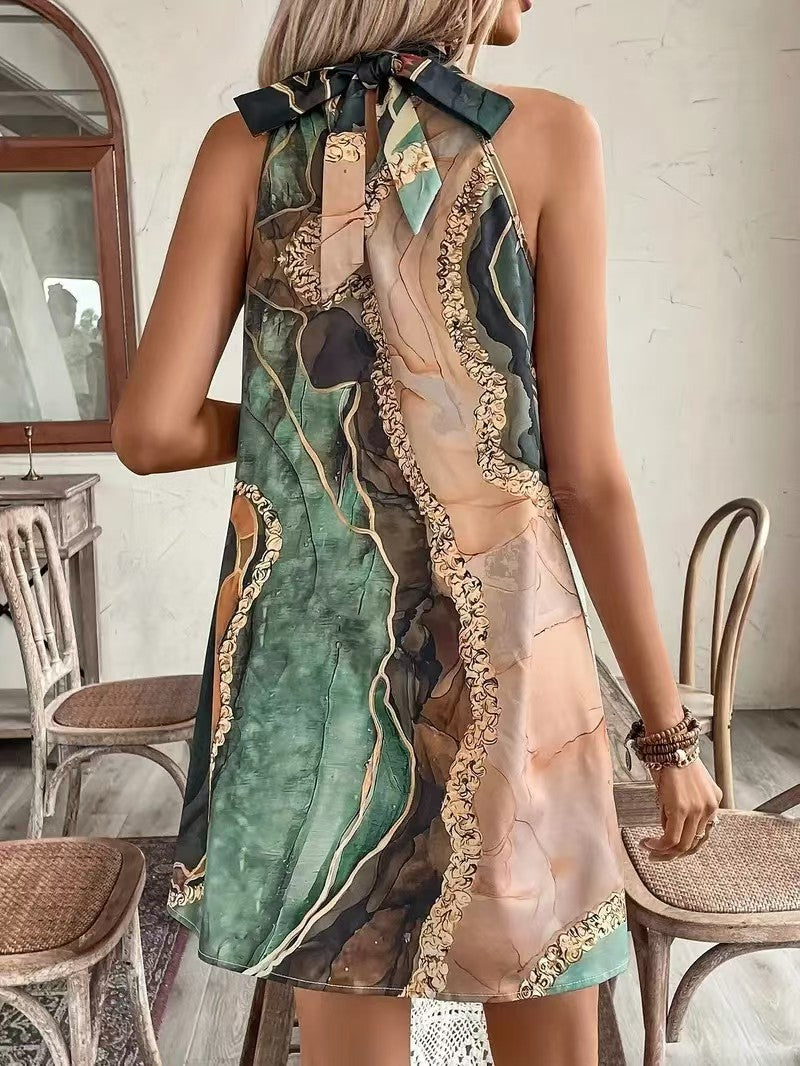 Abstract halter mini dress