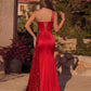Red Satin Evening Gown back view