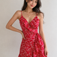 Red floral wrap dress