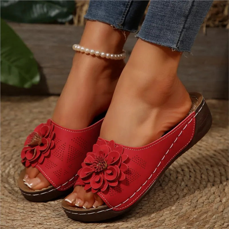 Red floral sandals