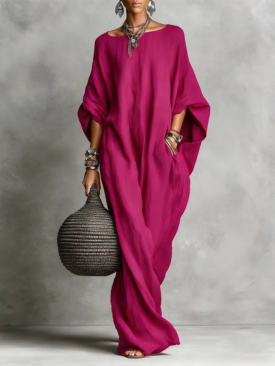 Boho Linen Kaftan Maxi Dress