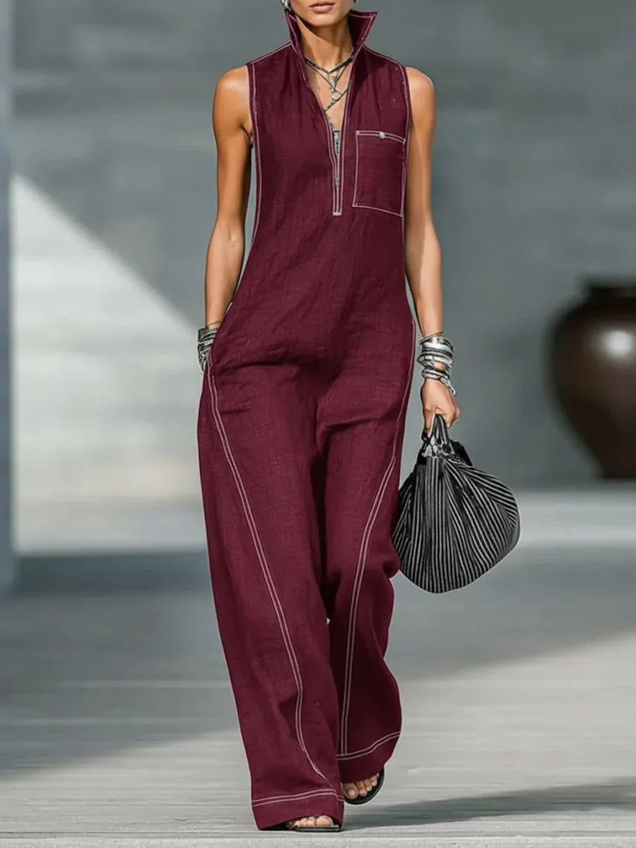 Burgundy Sleeveless Jumpsuit