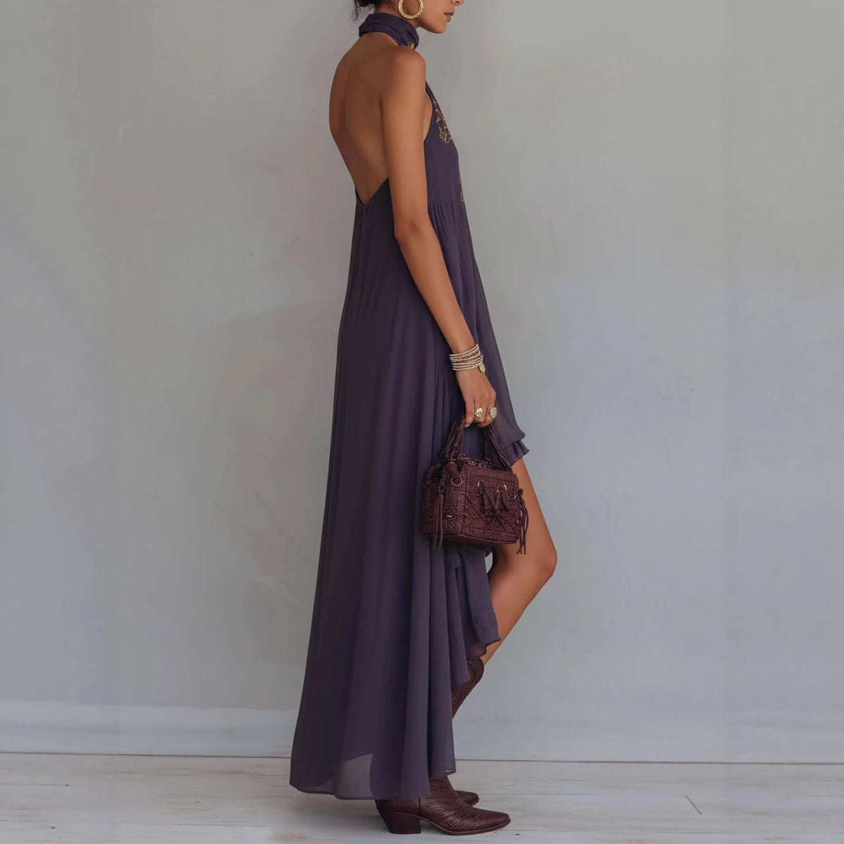 High neck boho dress