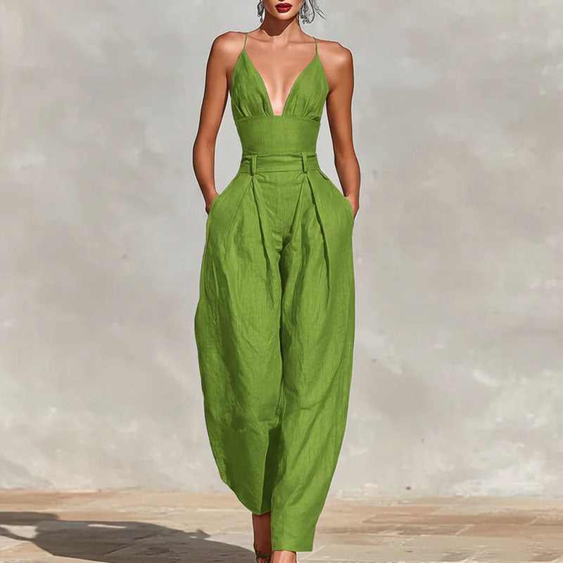 Deep V neck jumpsuit