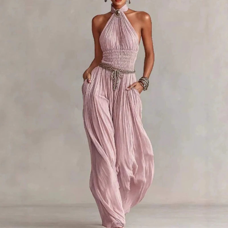 Pink halter neck jumpsuit
