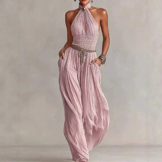 Pink halter neck jumpsuit