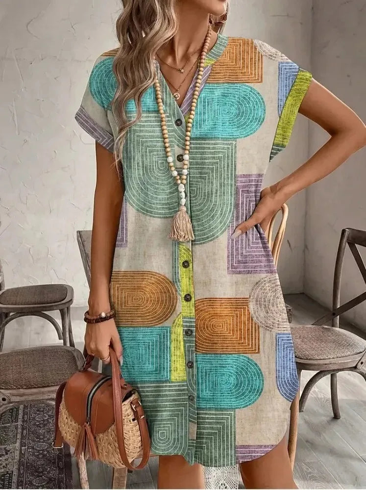Multicolor geometric print dress
