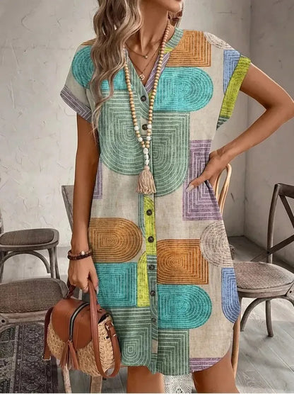 Multicolor geometric print dress