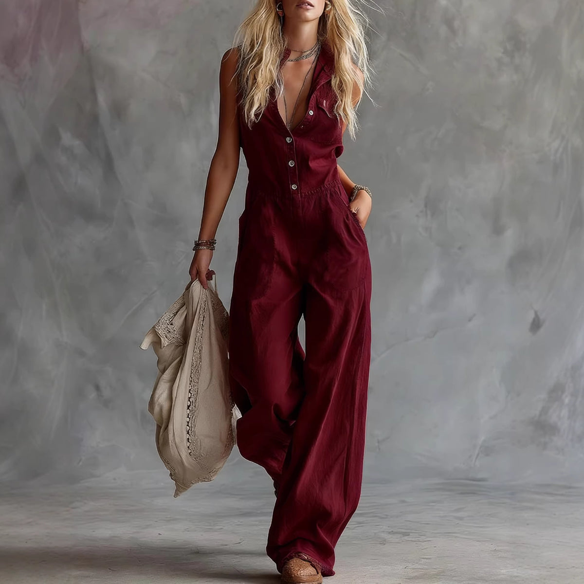 Wide leg pocket jumpsuit
