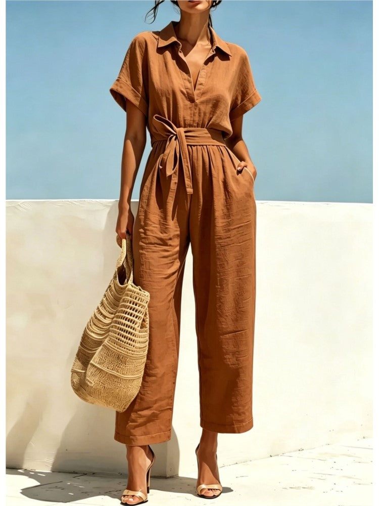 Belted ankle length jumpsuit