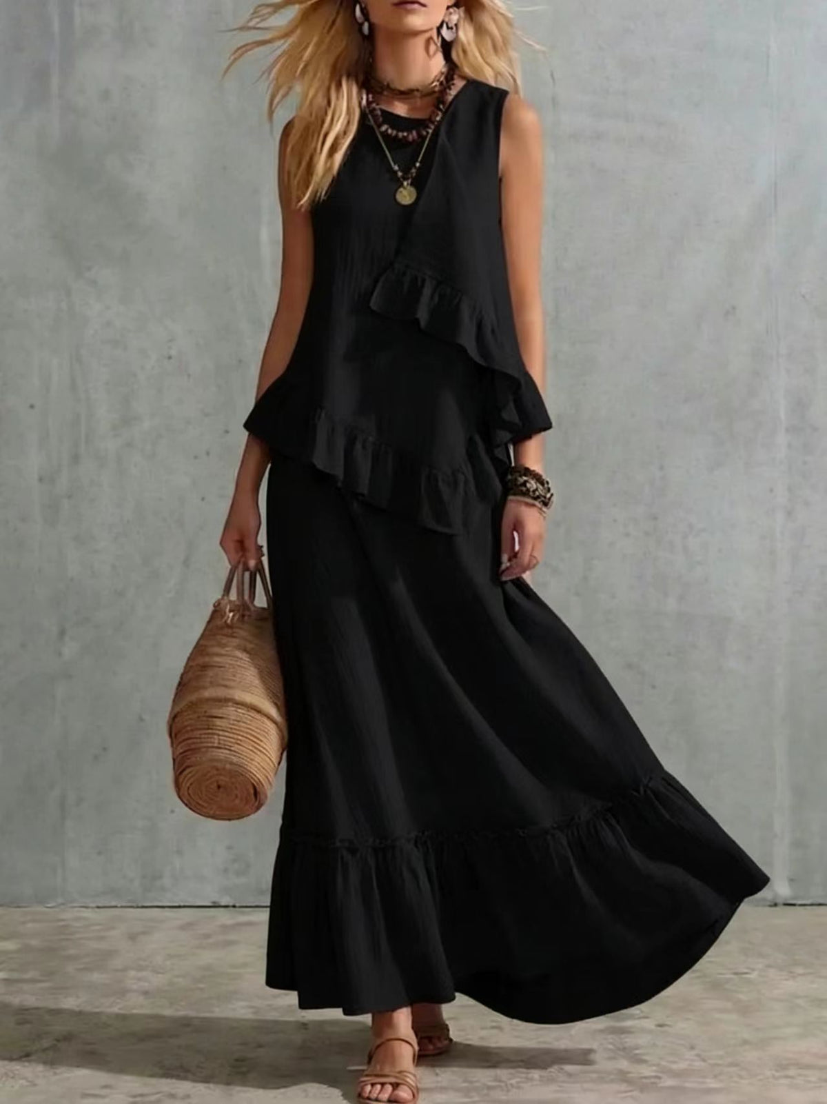 Black ruffle two piece set