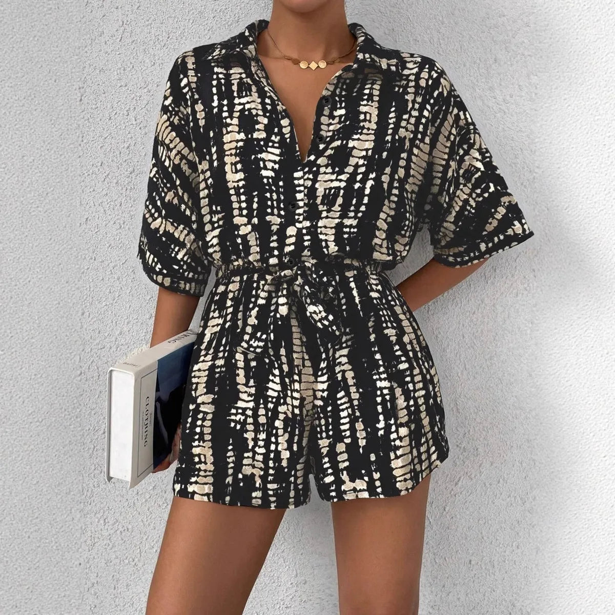 Black white printed summer romper
