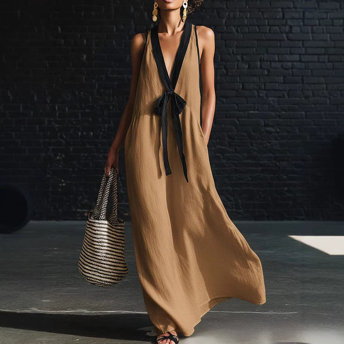 Deep V neck dress