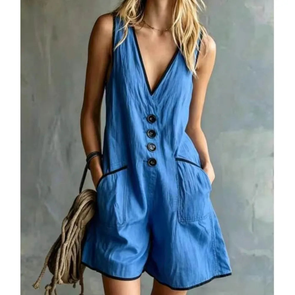 V neck utility romper