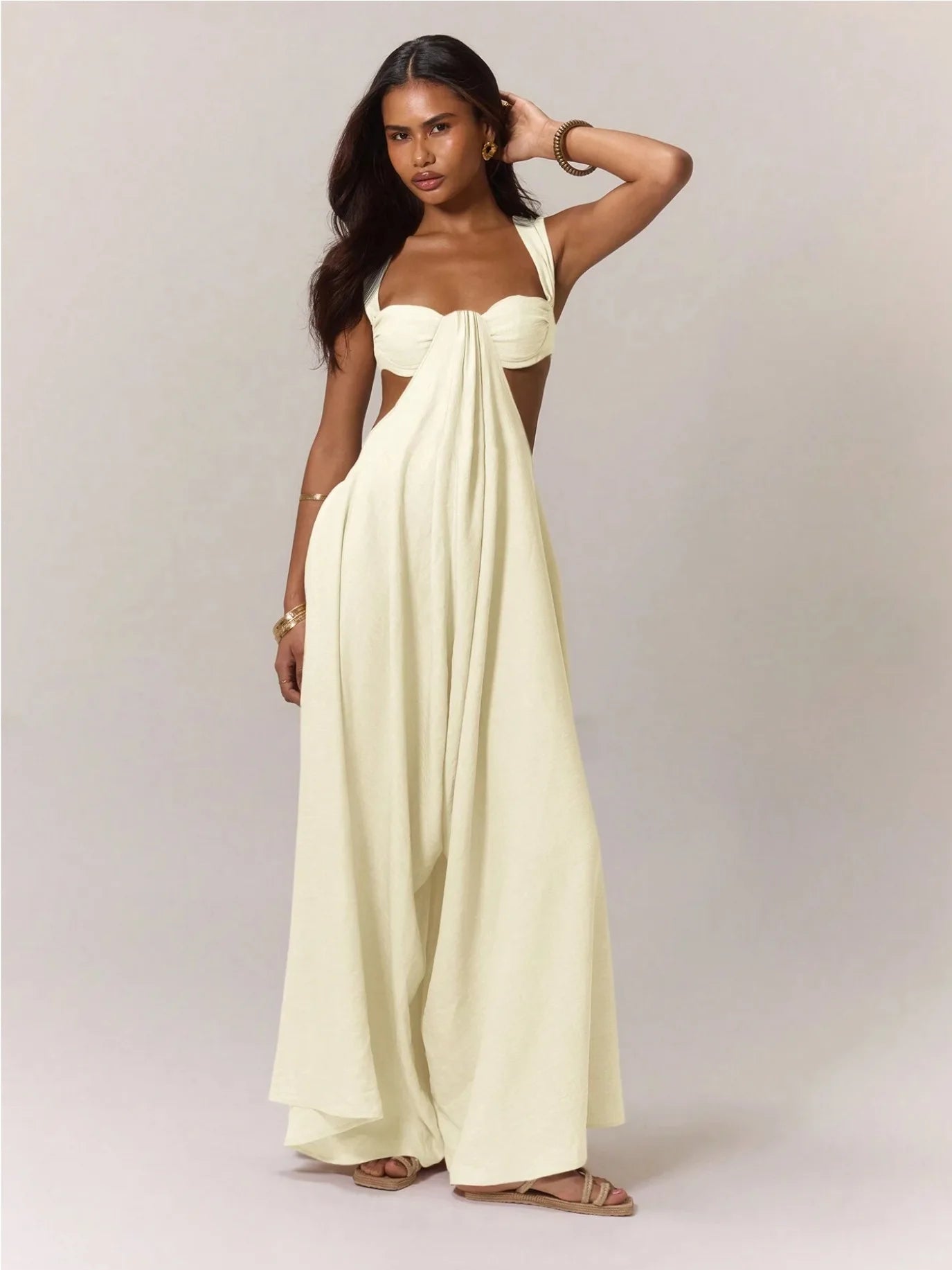 Sweetheart Neck Wide Leg Jumpsuit