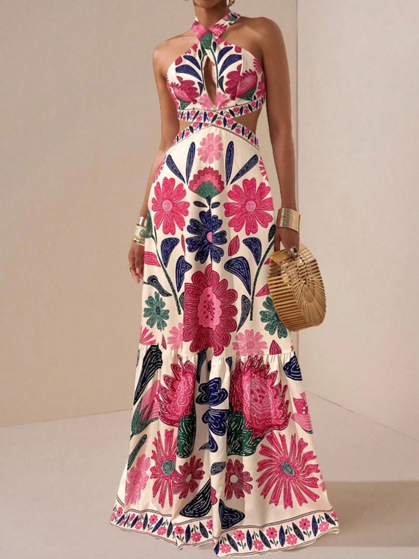 Cutout halter maxi dress