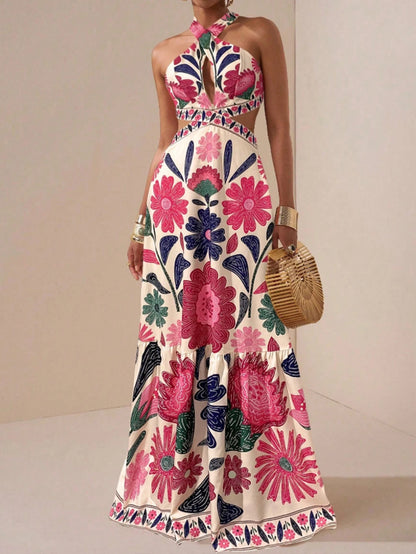 Cutout halter maxi dress
