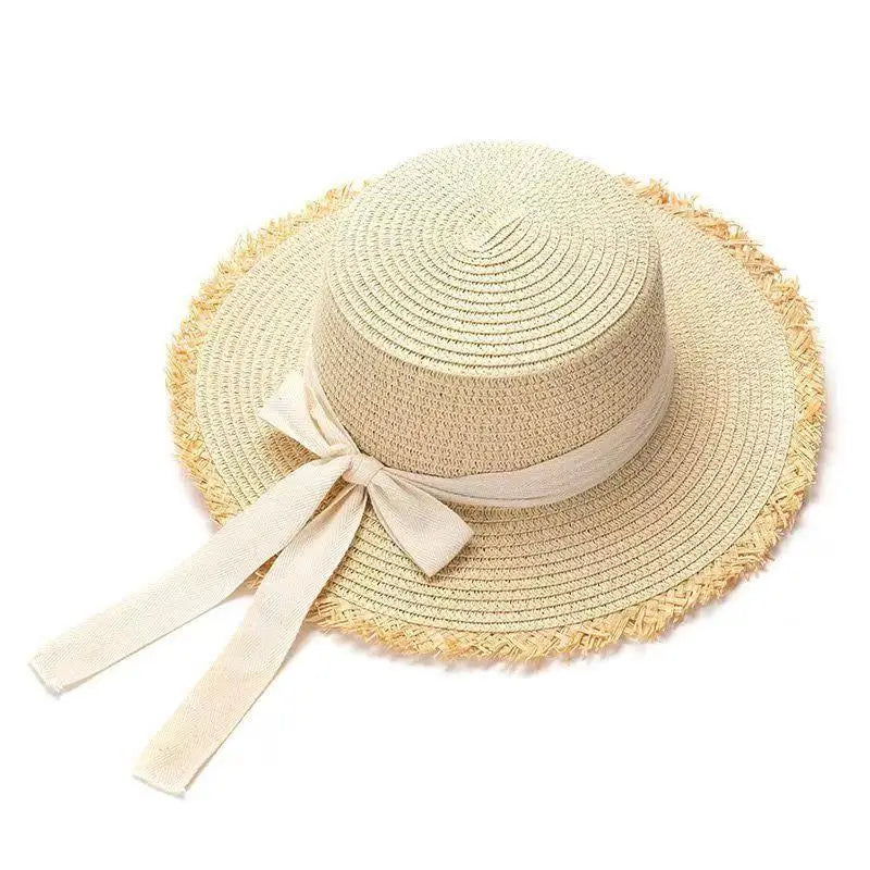  summer straw hat with white ribbon