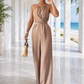 Beige Tie Waist Wide Leg Jumpsuit