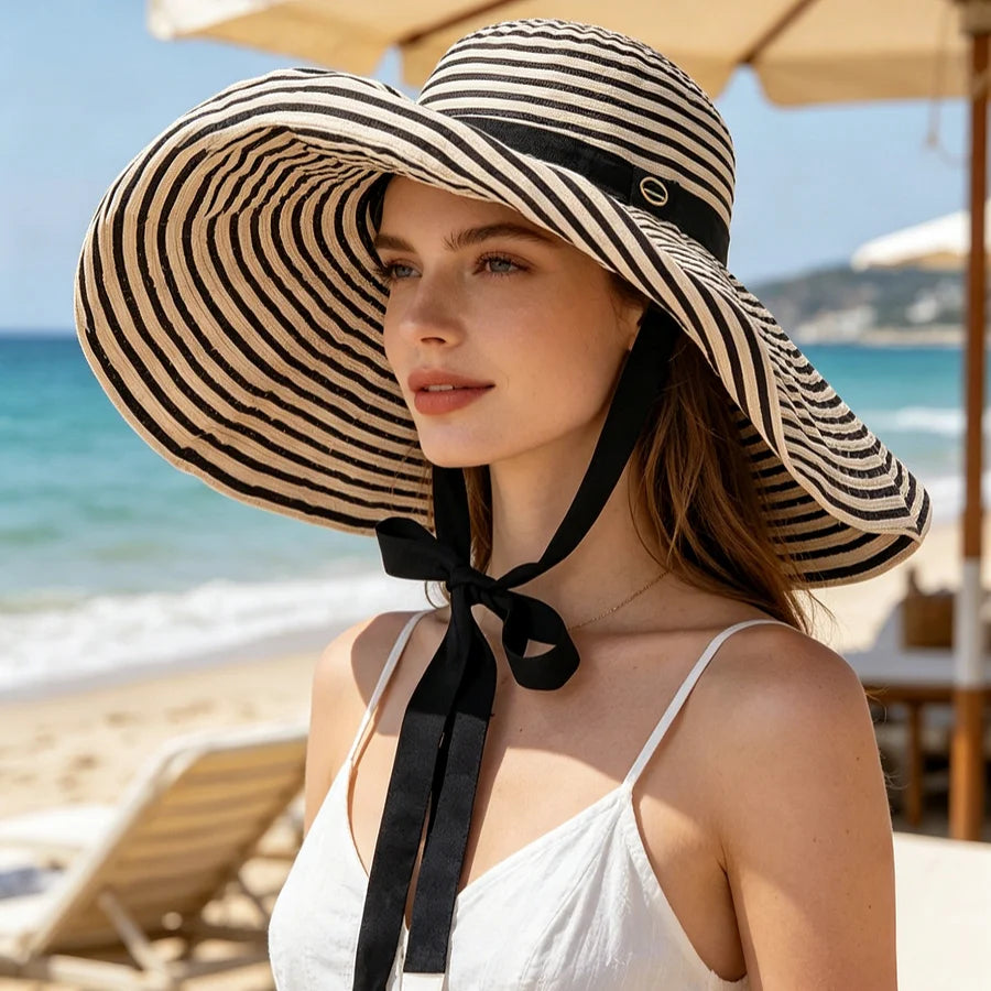 Foldable striped sun hat