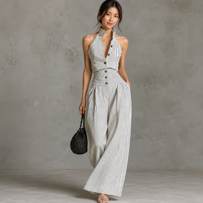 Striped halter jumpsuit