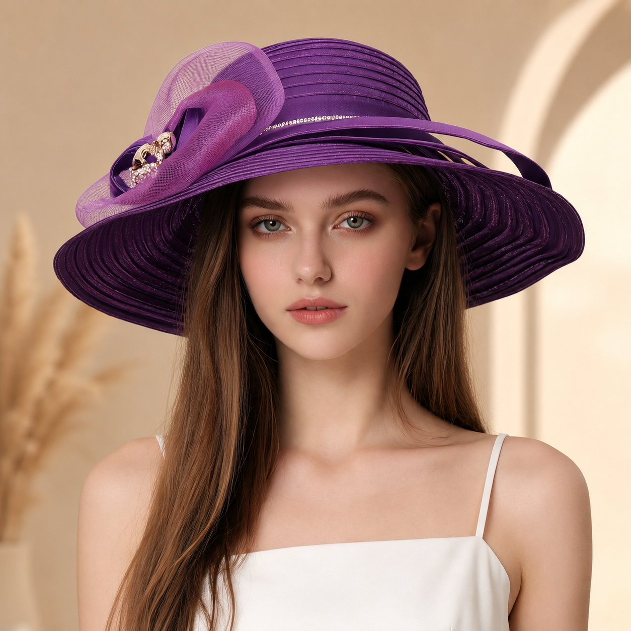 Purple wide brim church hat