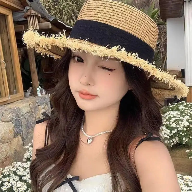 Khaki woven sun hat