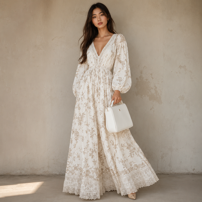 White floral puff sleeve dress