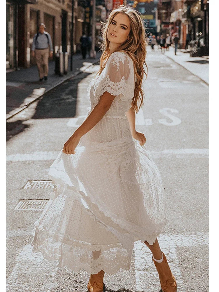 Flutter sleeve lace dress