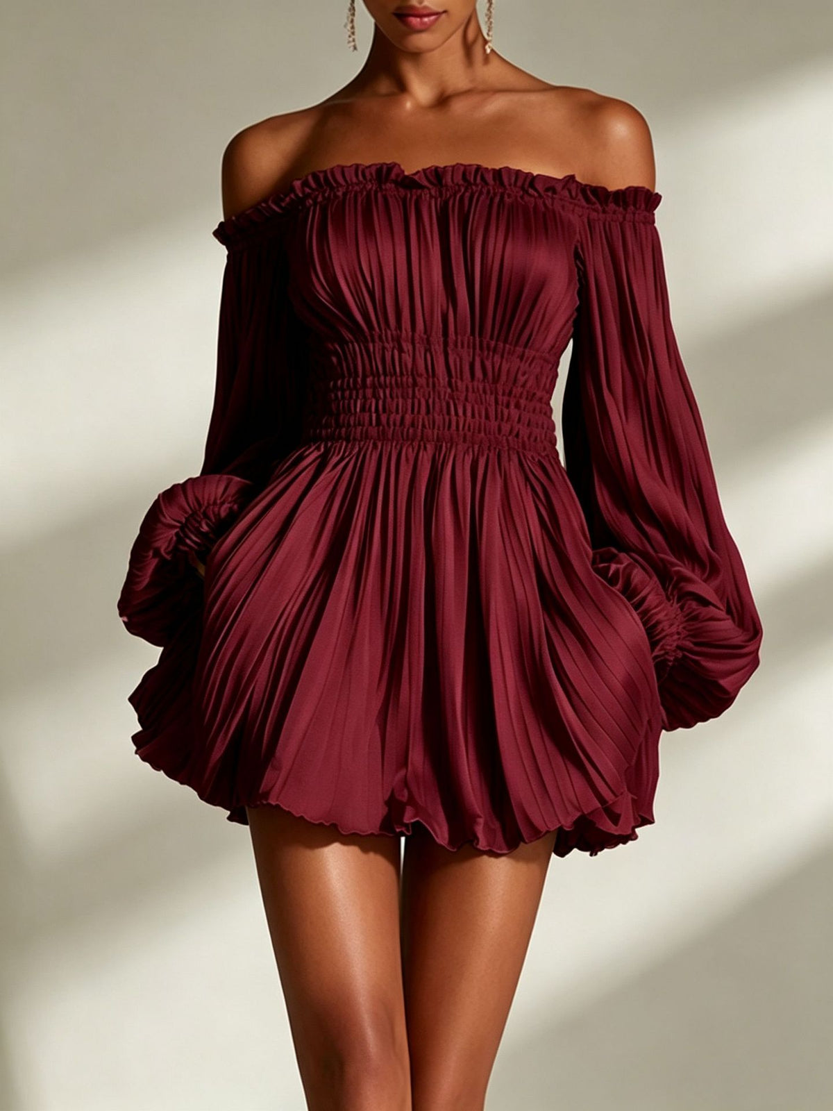 Flared pleated mini dress