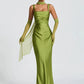 Green Ruched Evening Gown