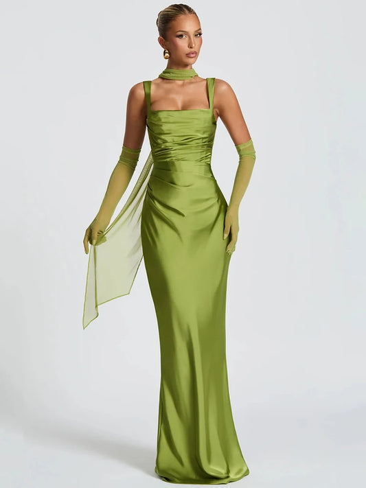 Green Ruched Evening Gown