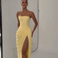 Elegant yellow side slit dress